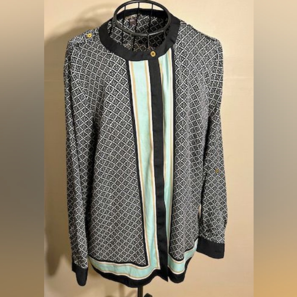 🍋size 14   black white blue  shirt womens blouse casual dress long sleeve large